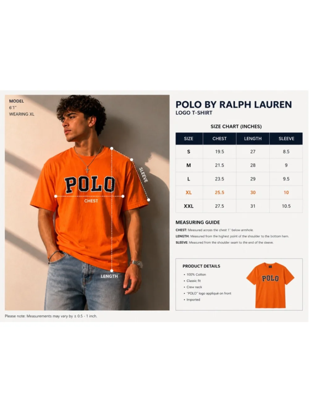 Polo Ralph Lauren Orange Logo T-Shirt Men’s XL Bright Orange Spellout Tee